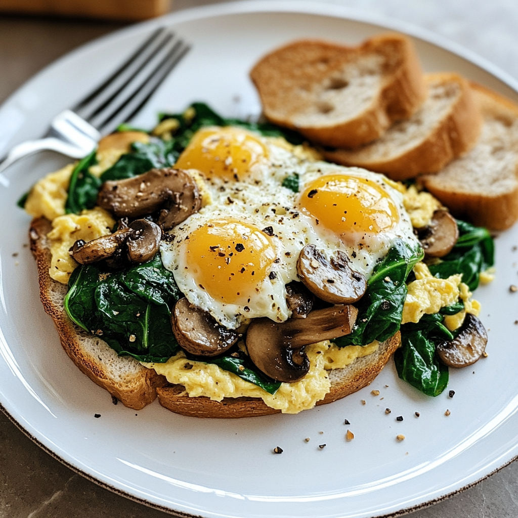 Recipe preparation for Mushroom Spinach Scrambled Eggs