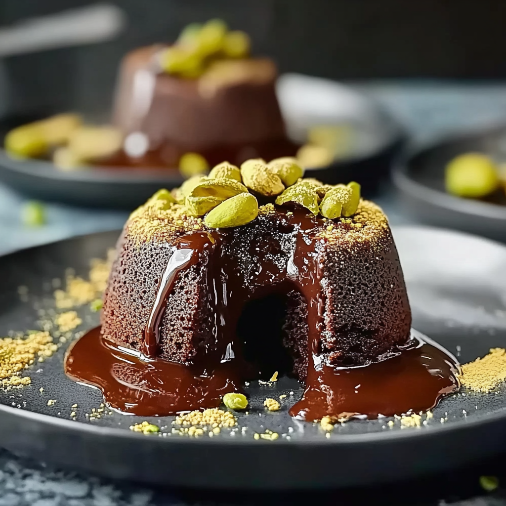 Recipe preparation for Pistachio Chocolate Lava Cakes
