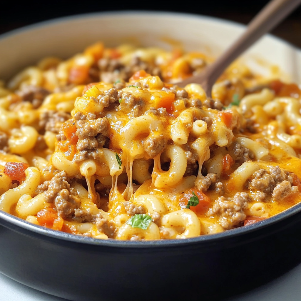 Recipe preparation for Cheeseburger Macaroni