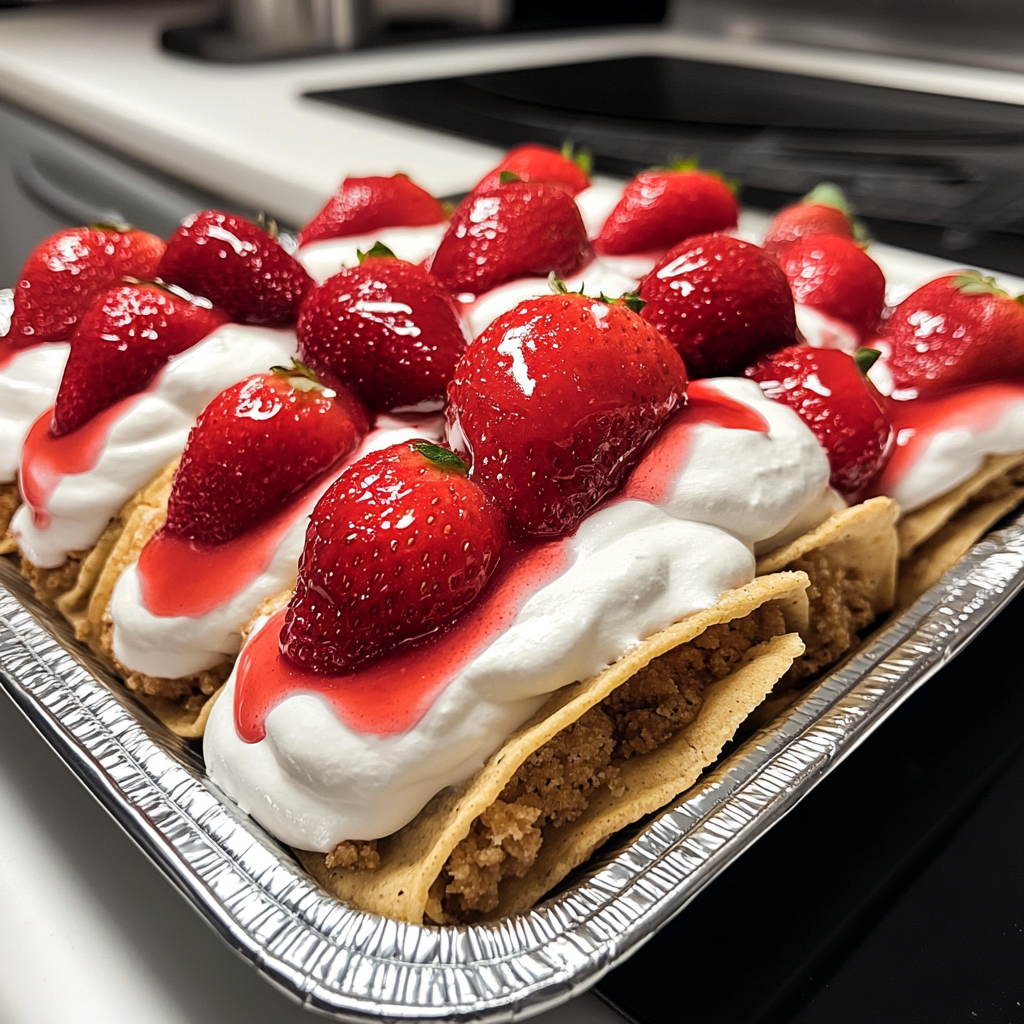 Recipe preparation for mini strawberry cheesecake tacos