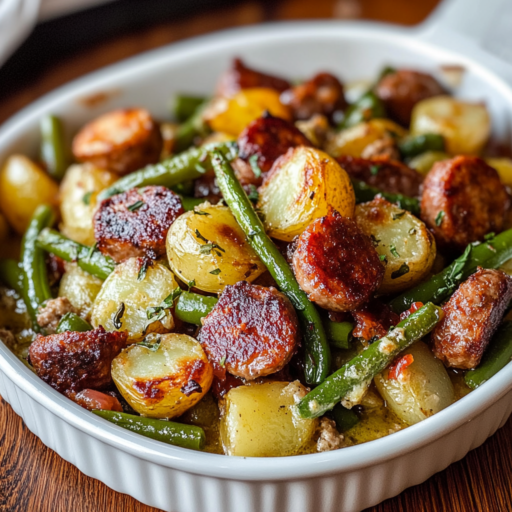 Recipe preparation for sausage green bean potato casserole