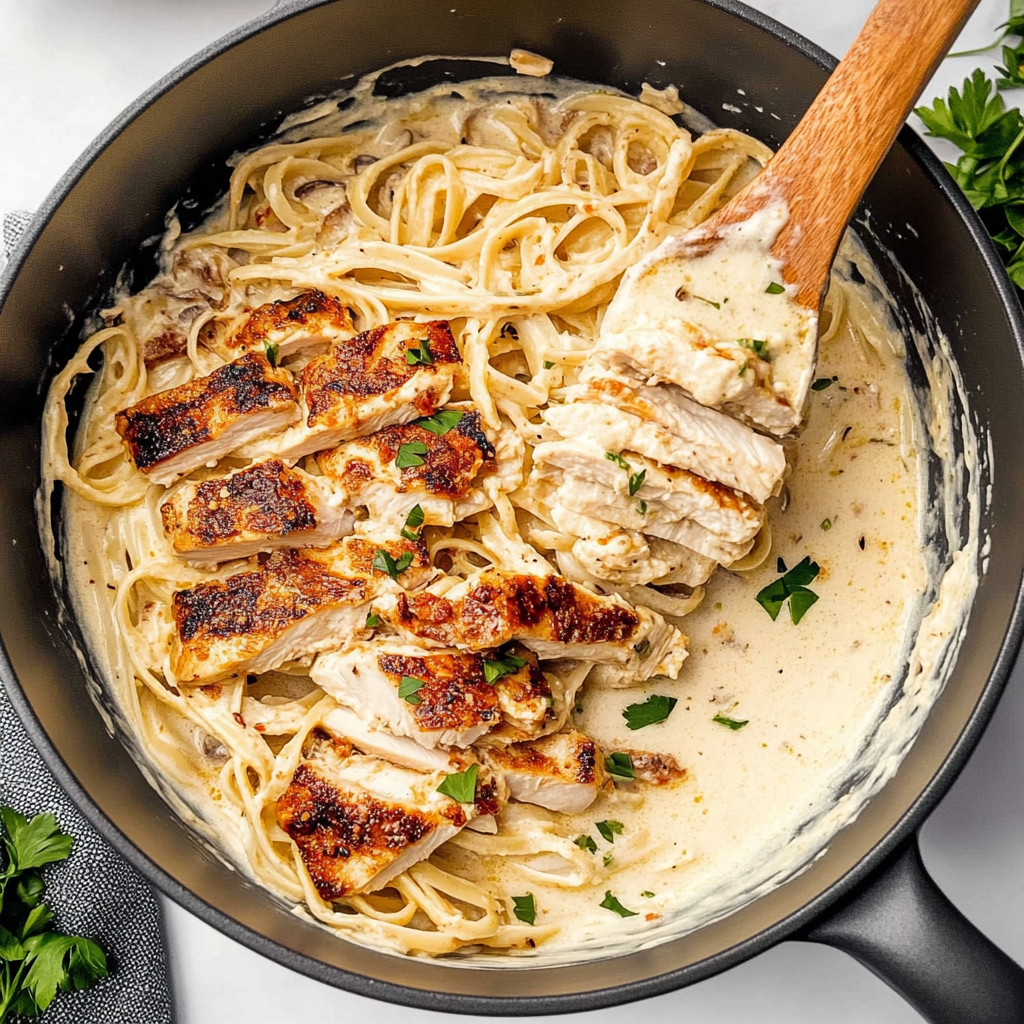 Recipe preparation for blackened chicken alfredo
