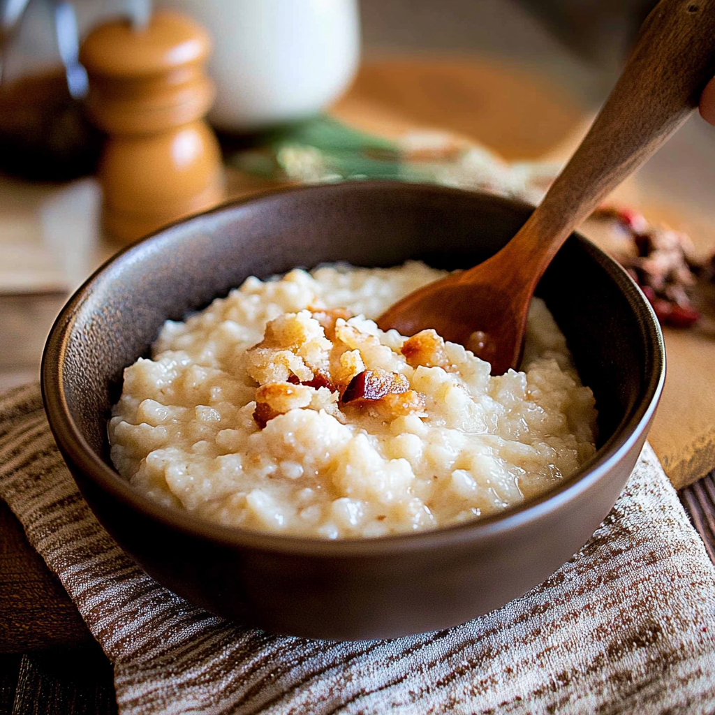 Recipe preparation for rice pudding with cooked rice