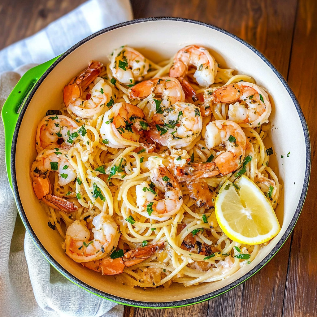 Recipe preparation for shrimp scampi pasta