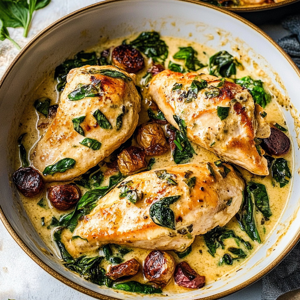 Recipe preparation for creamy tuscan chicken