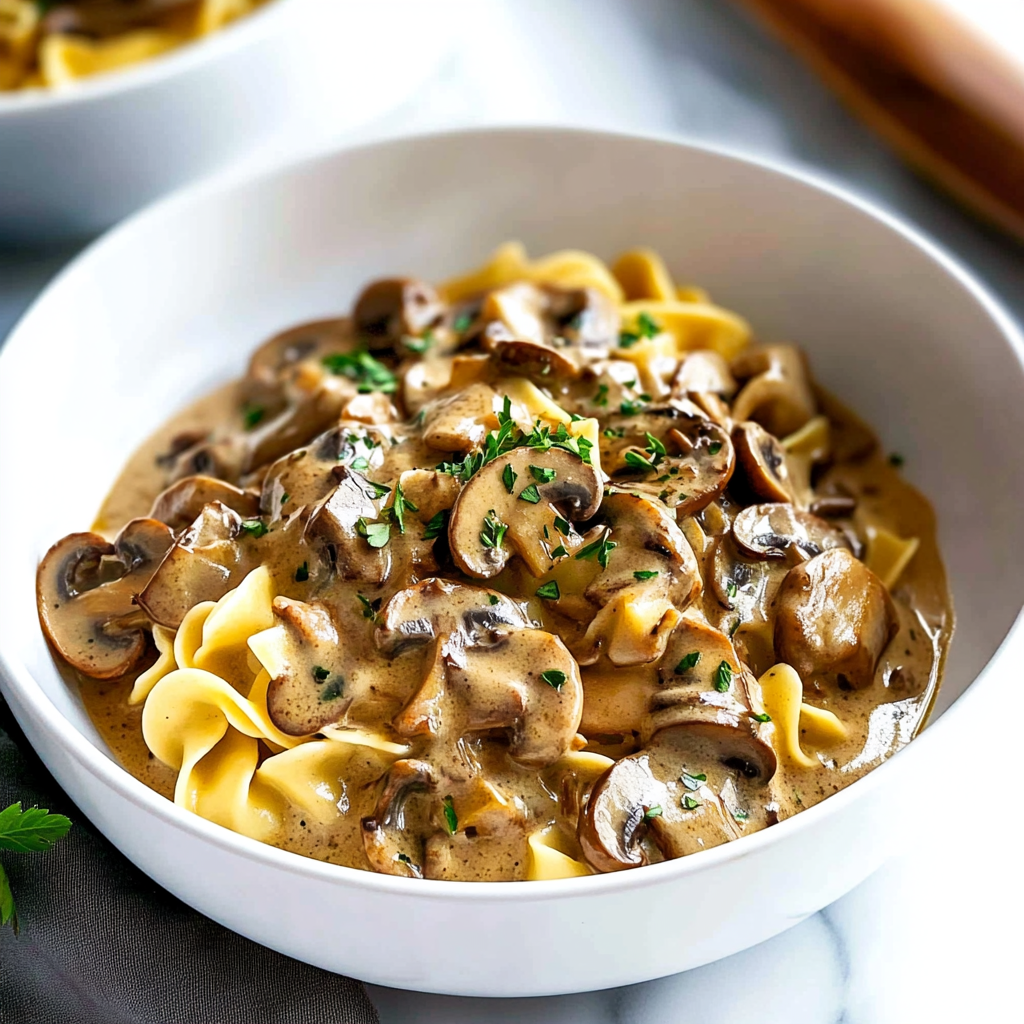Recipe preparation for mushroom stroganoff