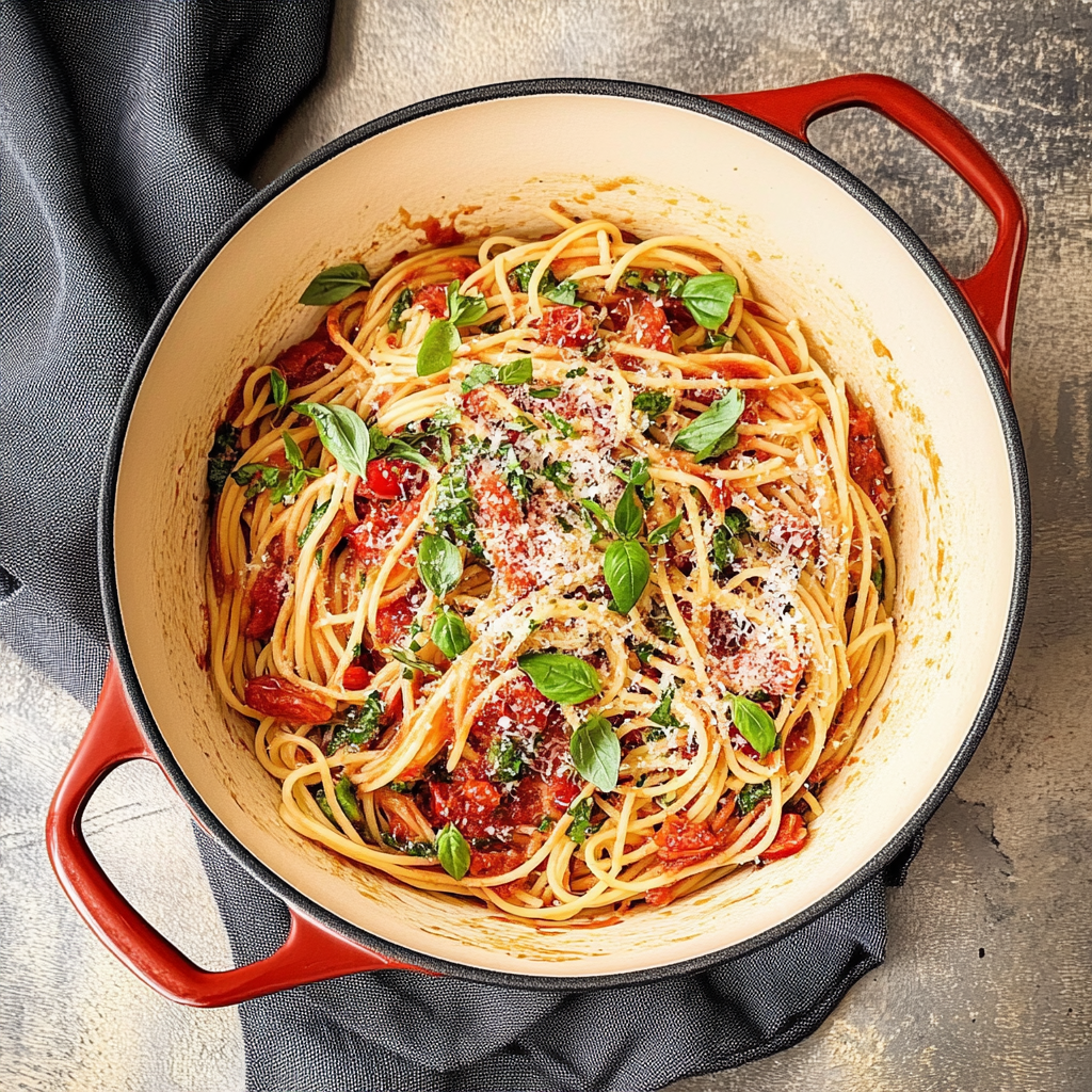 Recipe preparation for tomato basil pasta