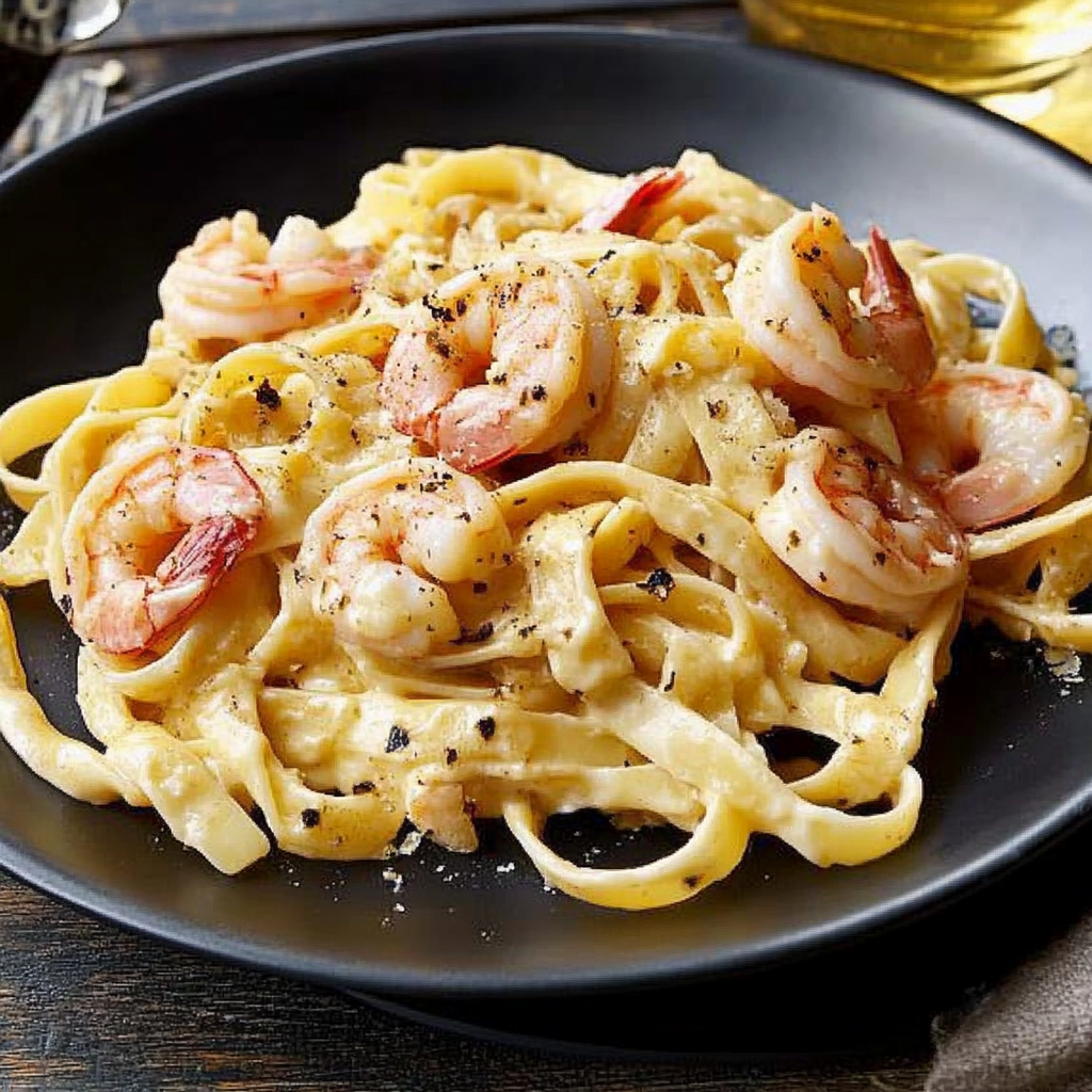 Recipe preparation for Shrimp Fettuccine Alfredo