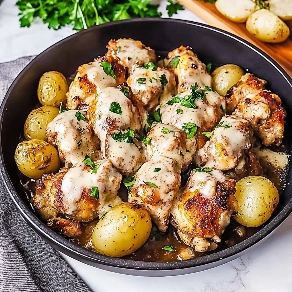 Recipe preparation for garlic parmesan chicken and potatoes