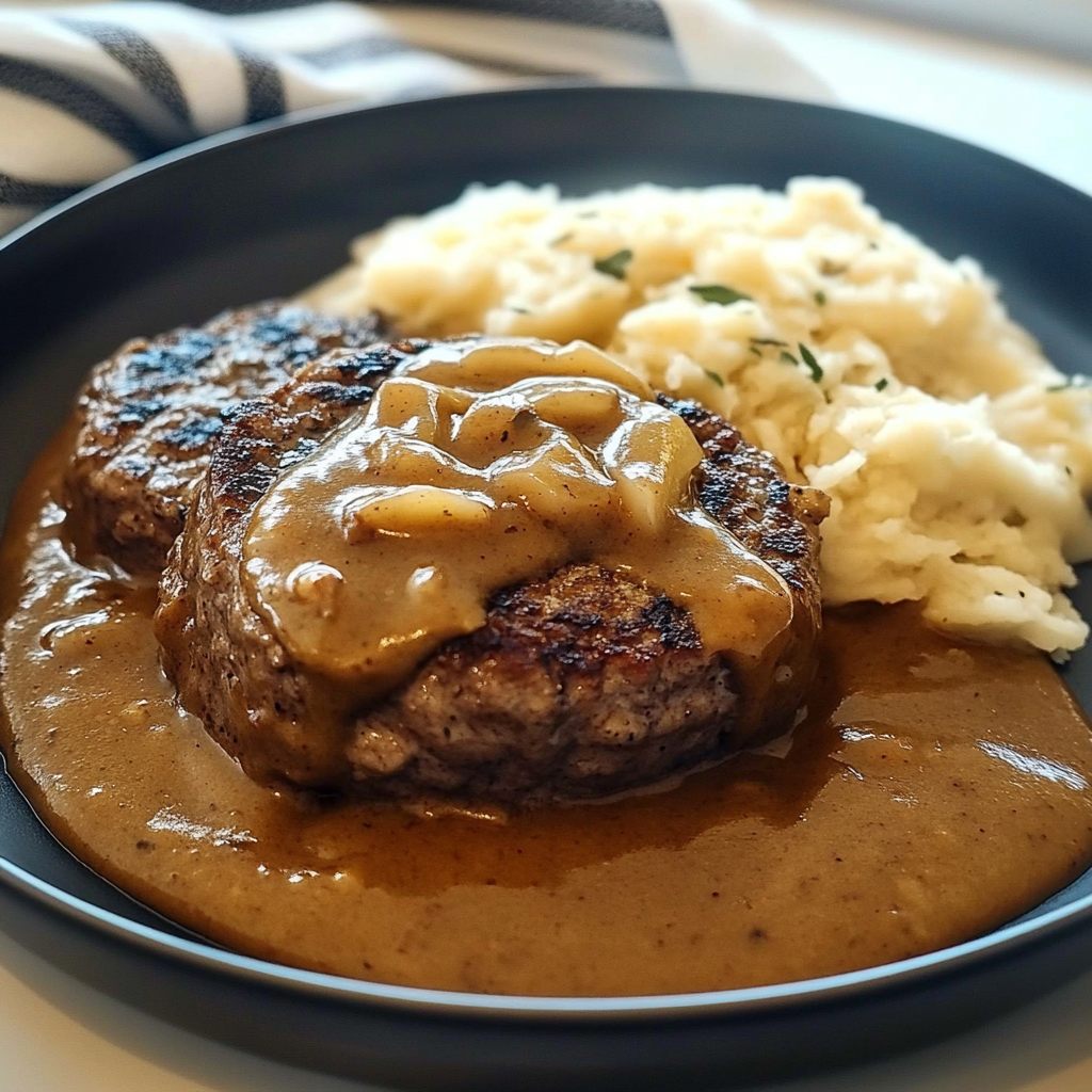 Recipe preparation for hamburger steak with brown gravy