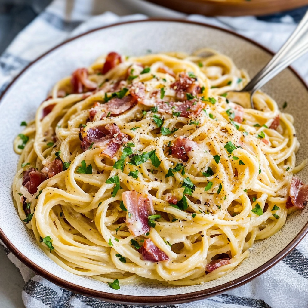 Recipe preparation for carbonara pasta