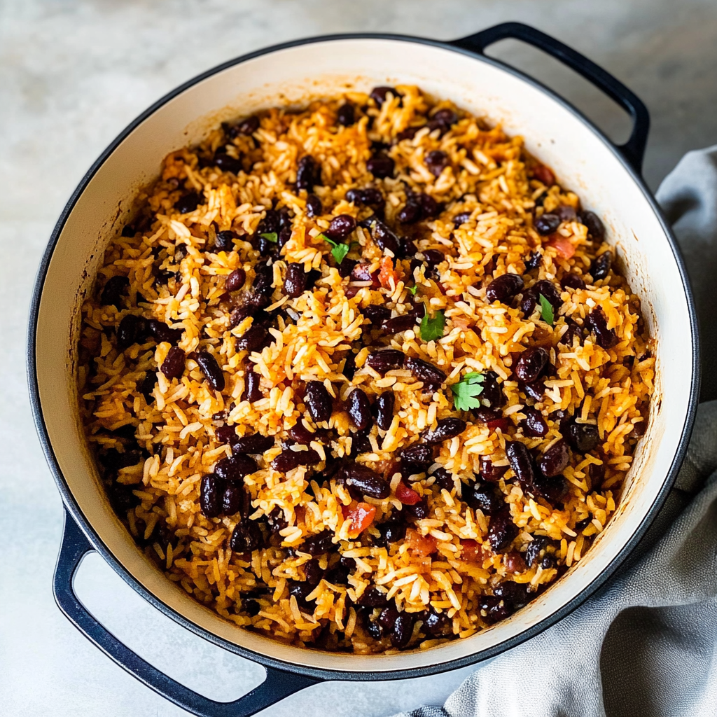 Recipe preparation for black beans and rice recipe