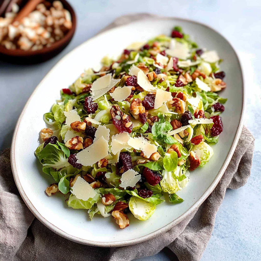 Recipe preparation for Shredded Brussels Sprouts Salad with Cranberries