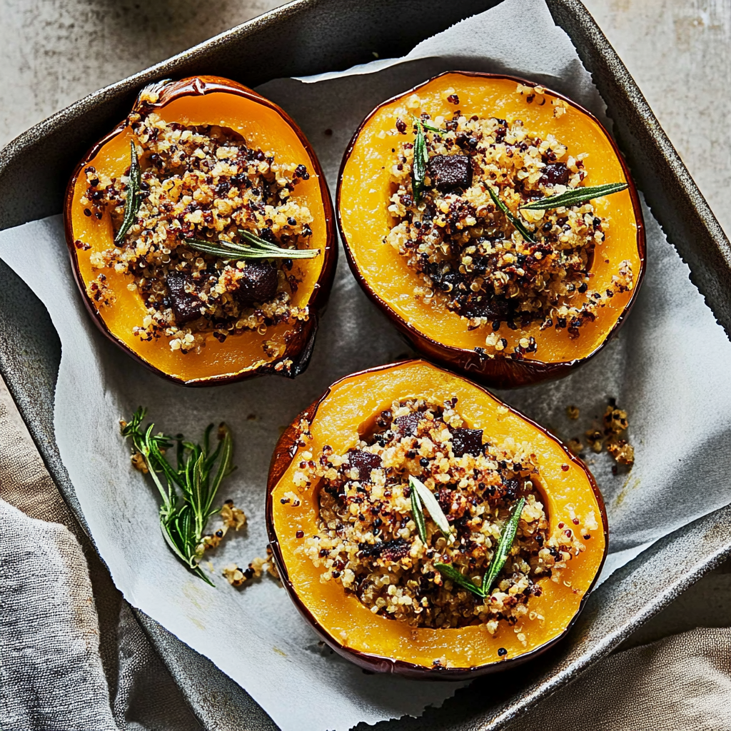 Recipe preparation for Stuffed Acorn Squash with Quinoa