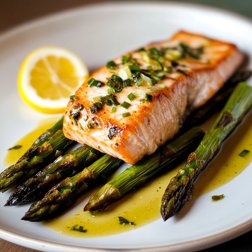 Recipe preparation for Lemon Herb Salmon & Asparagus Papillote