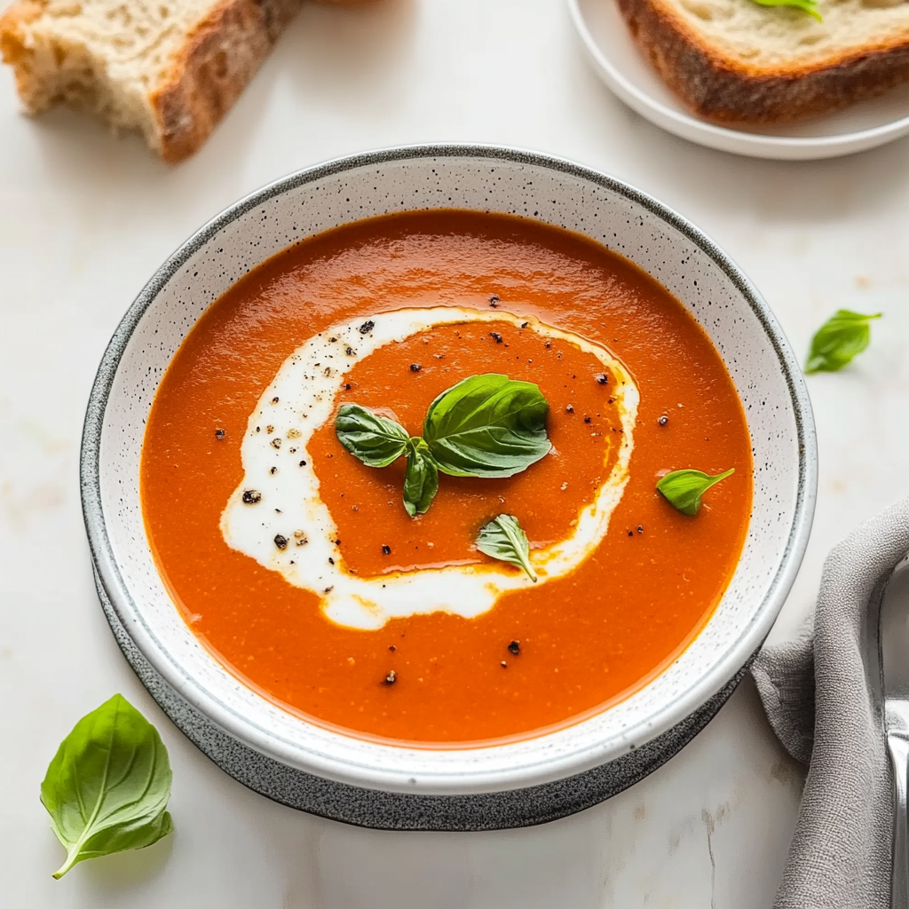 Recipe preparation for Creamy Roasted Tomato Basil Soup