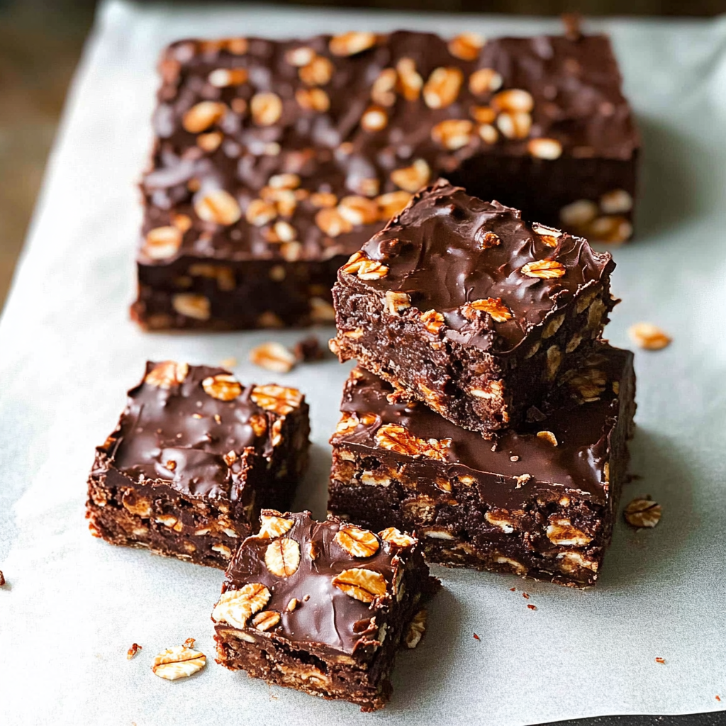 Recipe preparation for No Bake Chocolate Oat Bars