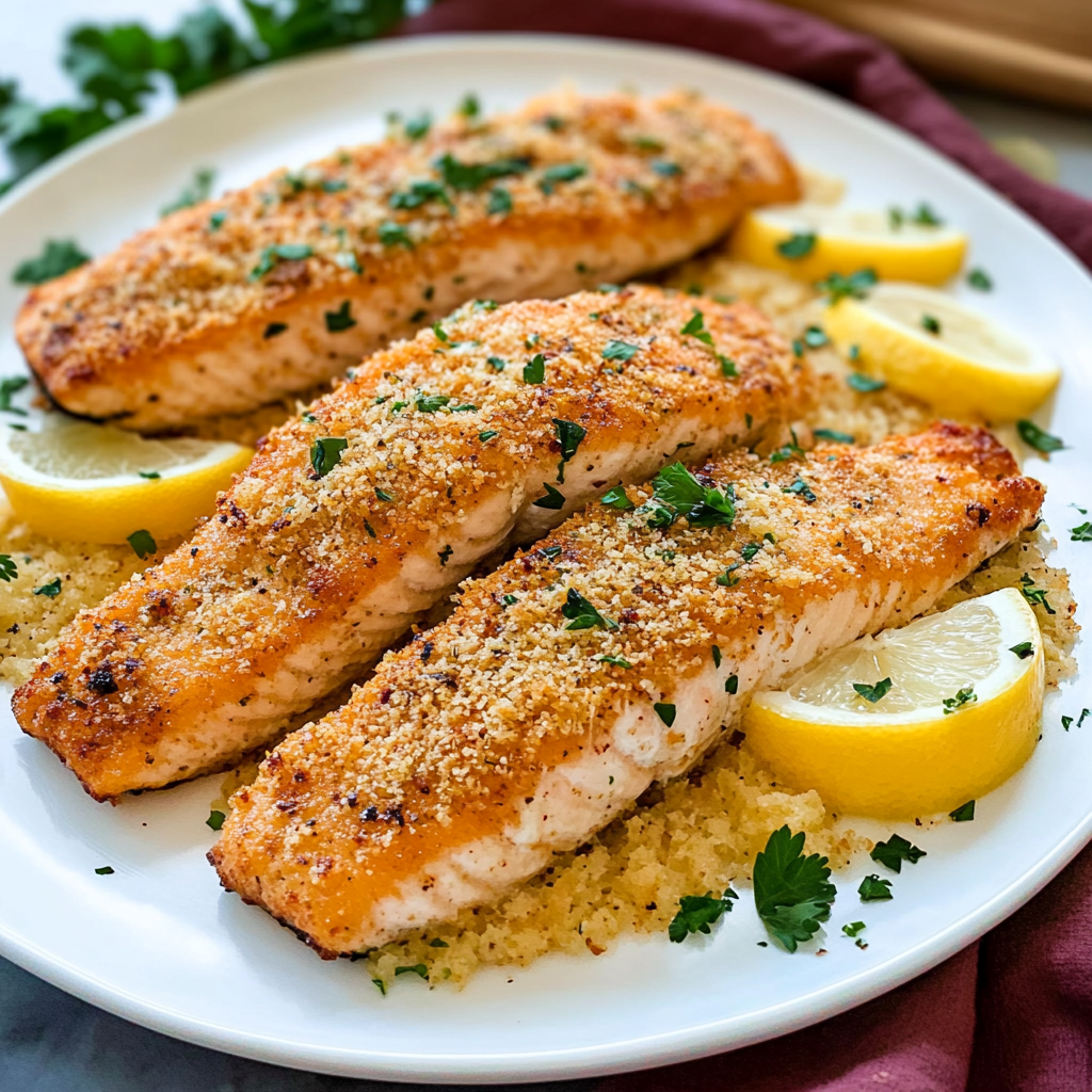 Recipe preparation for Baked Parmesan Crusted Salmon