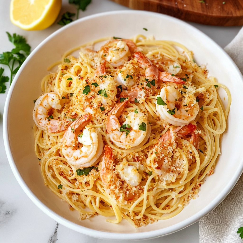 Recipe preparation for Shrimp Scampi Pasta