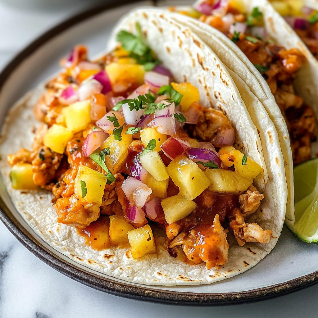Recipe preparation for BBQ Chicken Pineapple Tacos