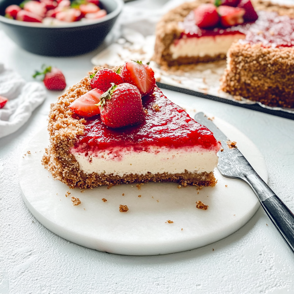 Recipe preparation for Strawberry Crunch Cheesecake