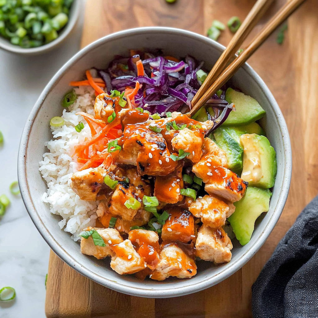 Recipe preparation for Bang Bang Chicken Bowl