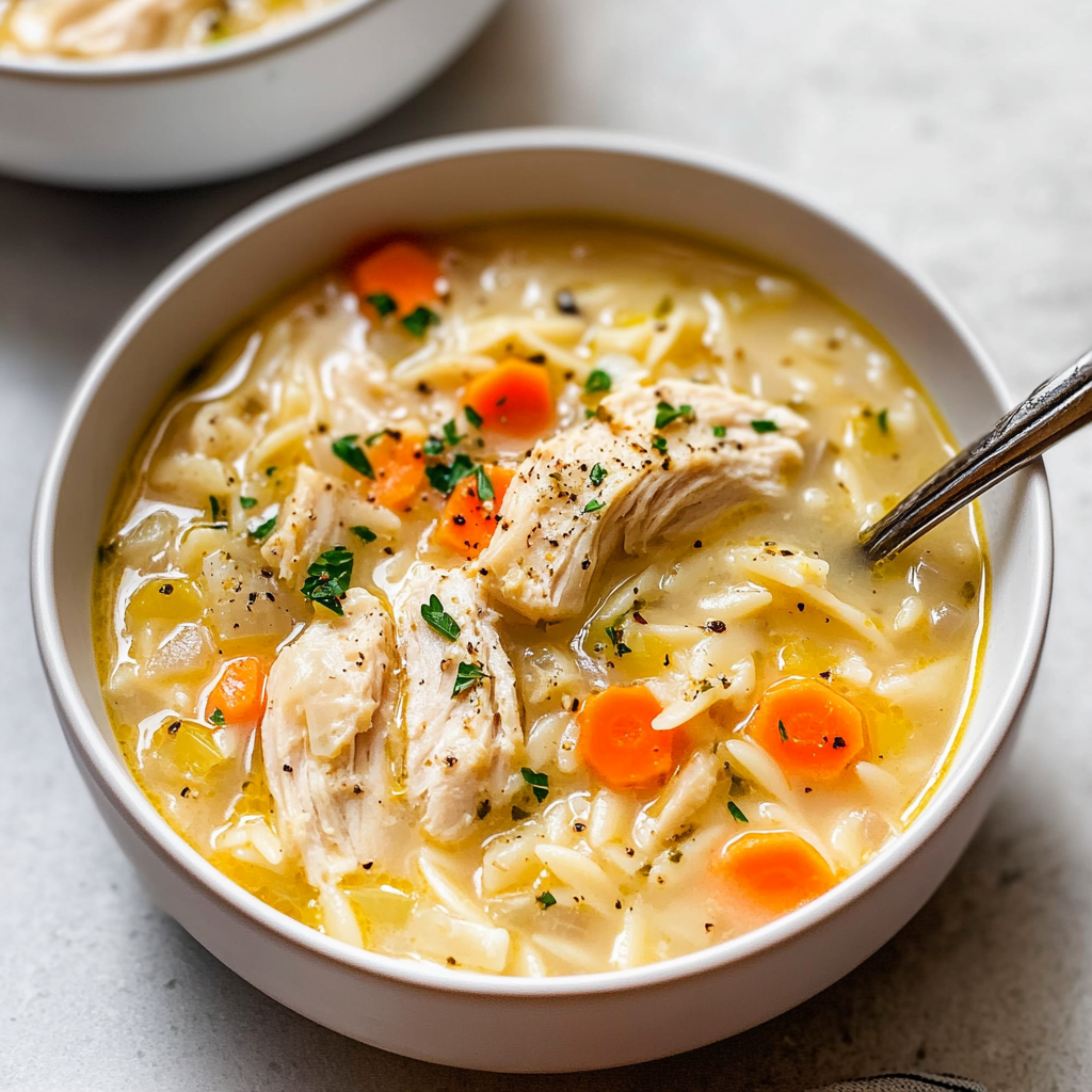 Recipe preparation for Lemon Chicken Orzo Soup