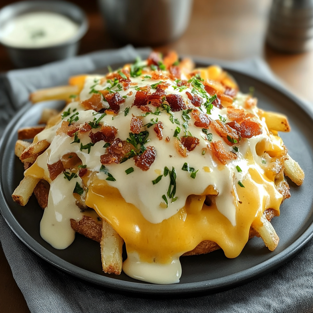 Recipe preparation for Breakfast Poutine with Hollandaise Sauce