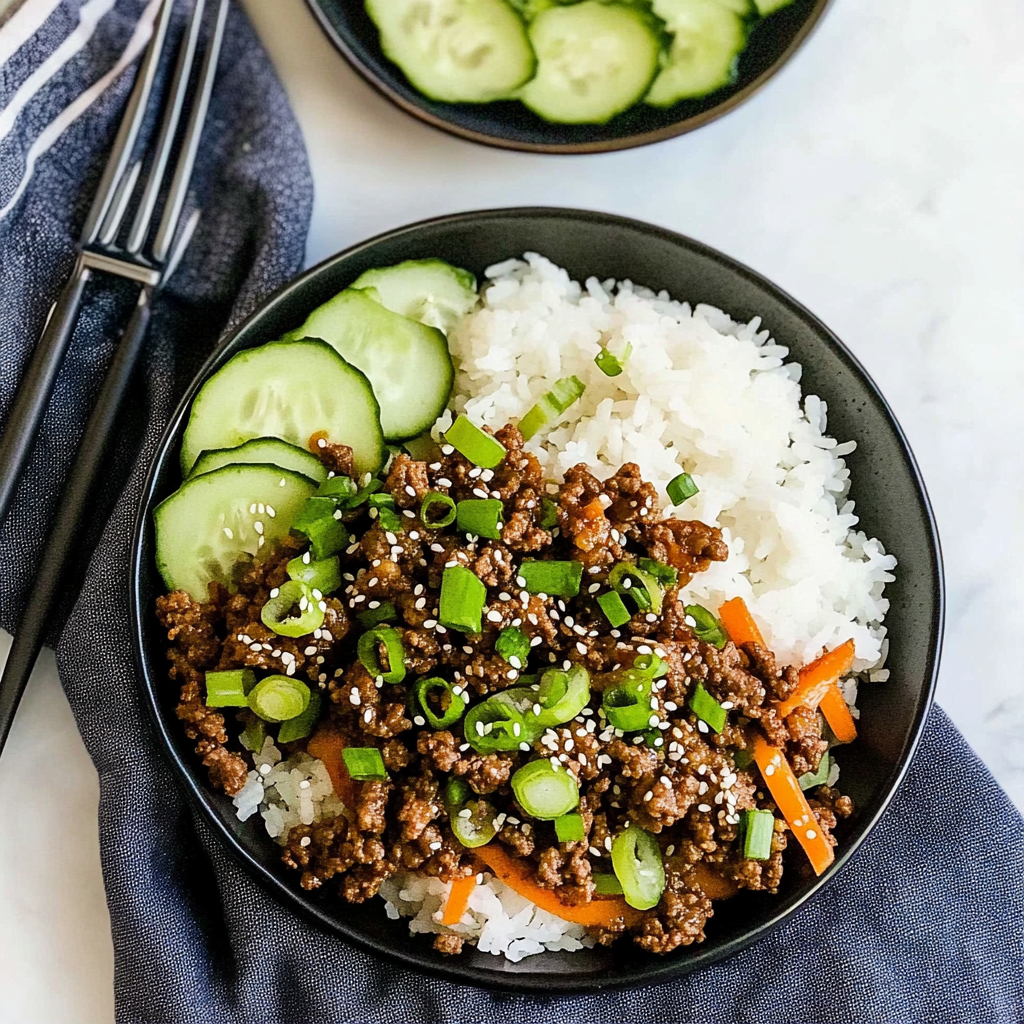 Recipe preparation for Korean Ground Beef Rice Bowls