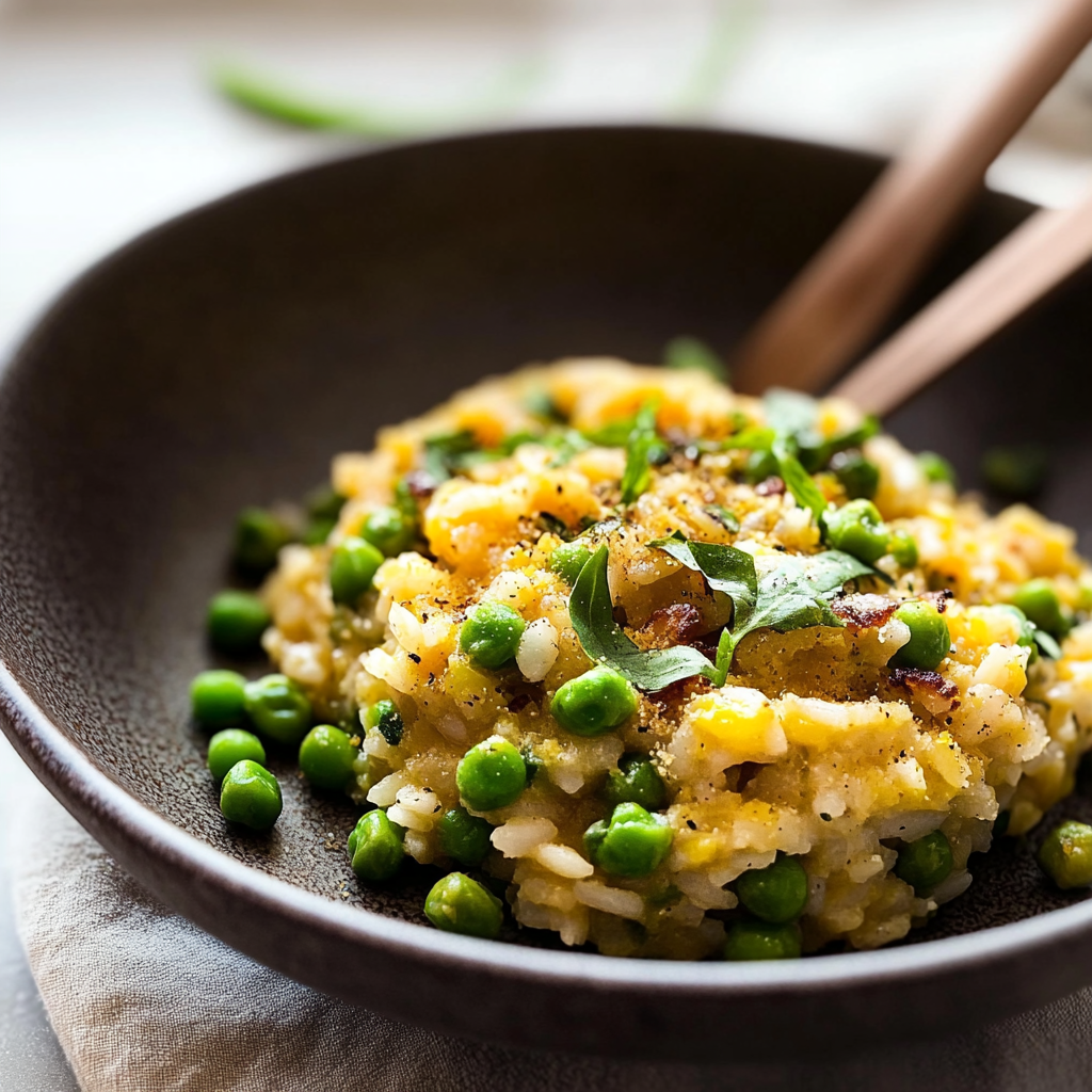 Recipe preparation for Spring Pea & Lemon Risotto