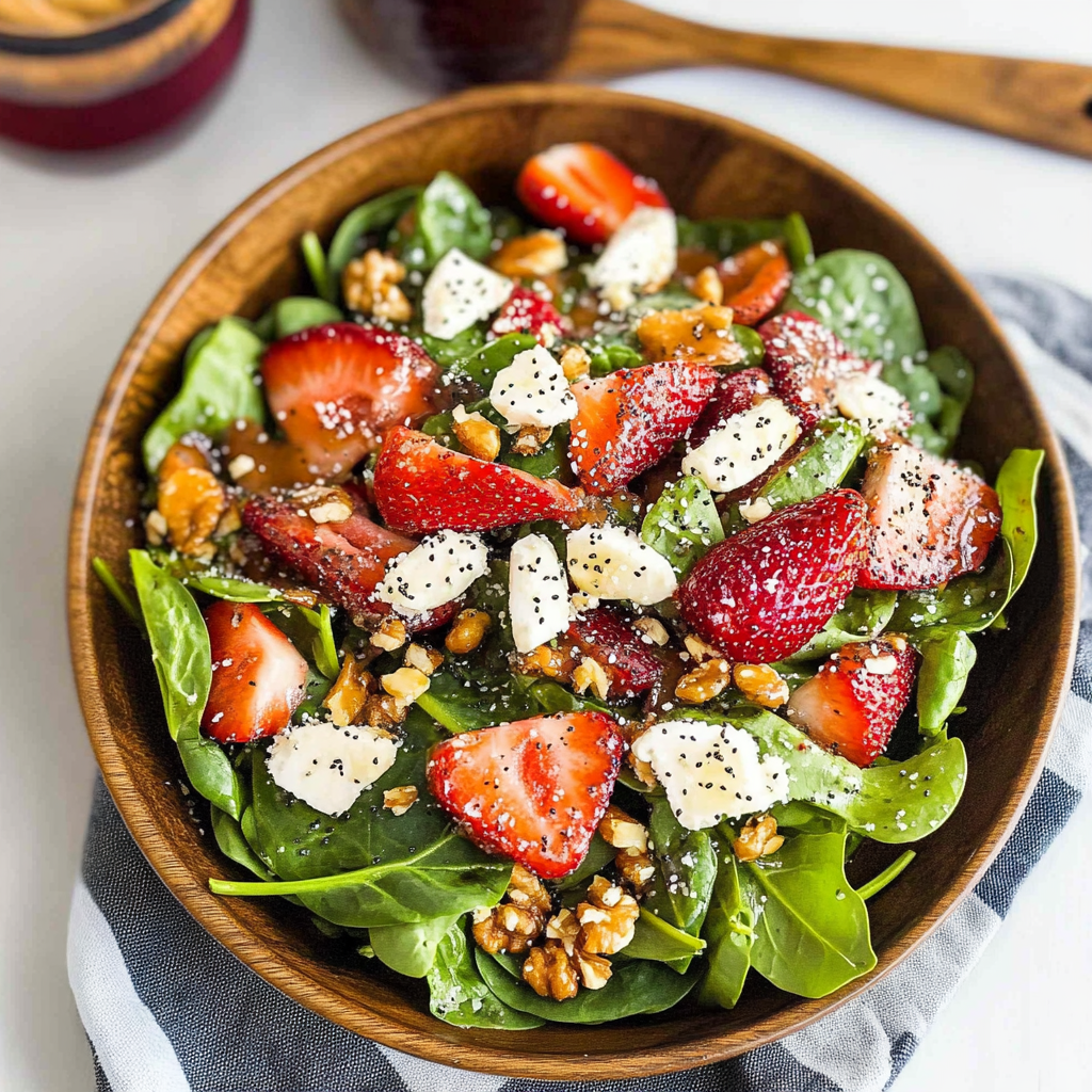 Recipe preparation for Strawberry Spinach Salad with Poppy Seed Dressing